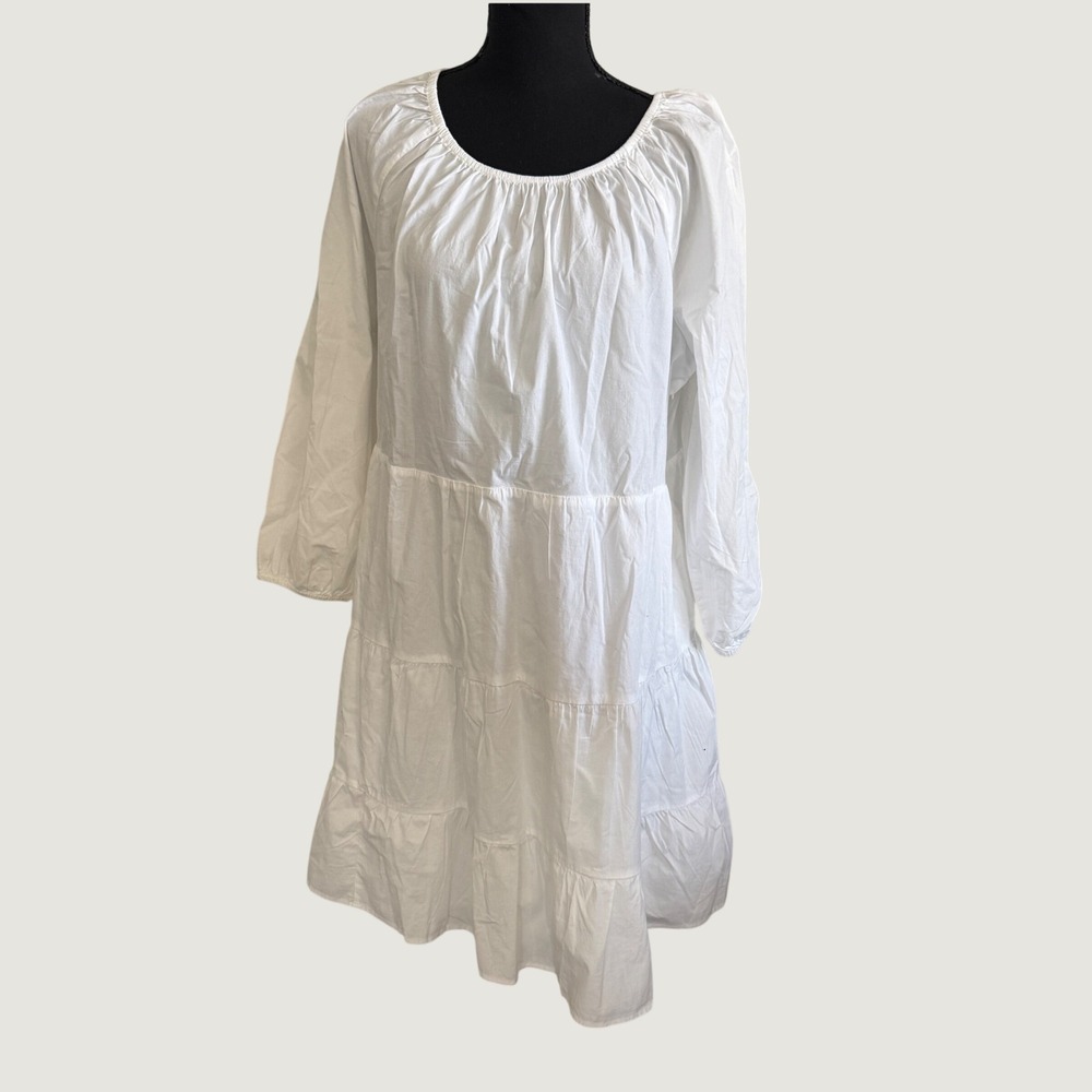 J.Crew Womens White Tiered Cotton Poplin Mini Dress Size 2X Coastal Minimalist